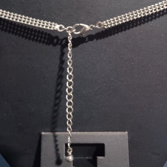 Silver-Toned Choker with Blue Flower Charms, 14" - Picture 2 of 2